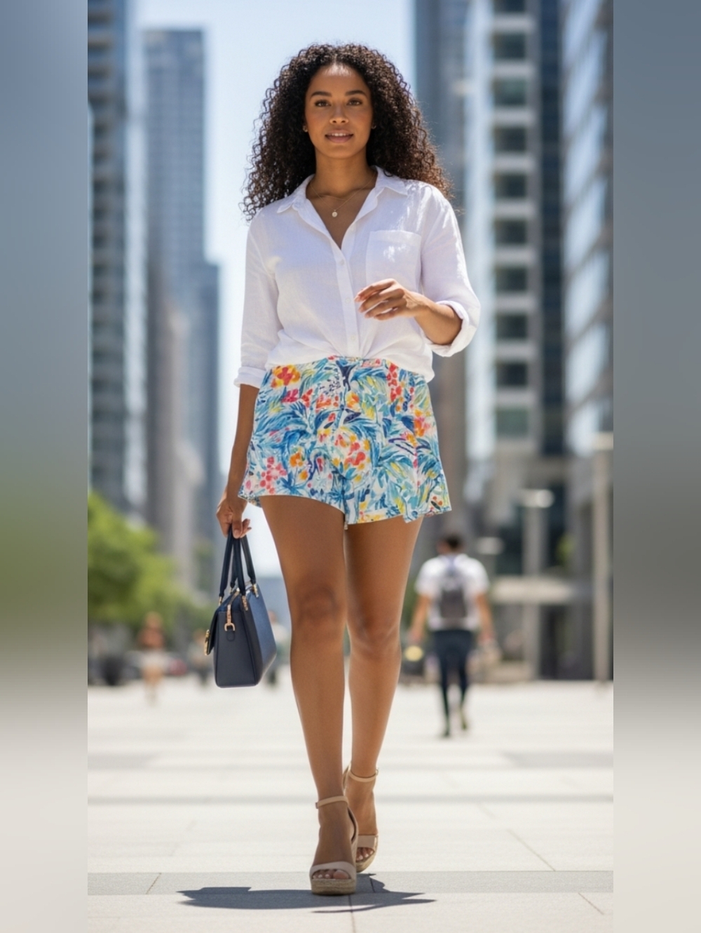 Tropical Floral Print Mini Skort in Blue & Multicolor